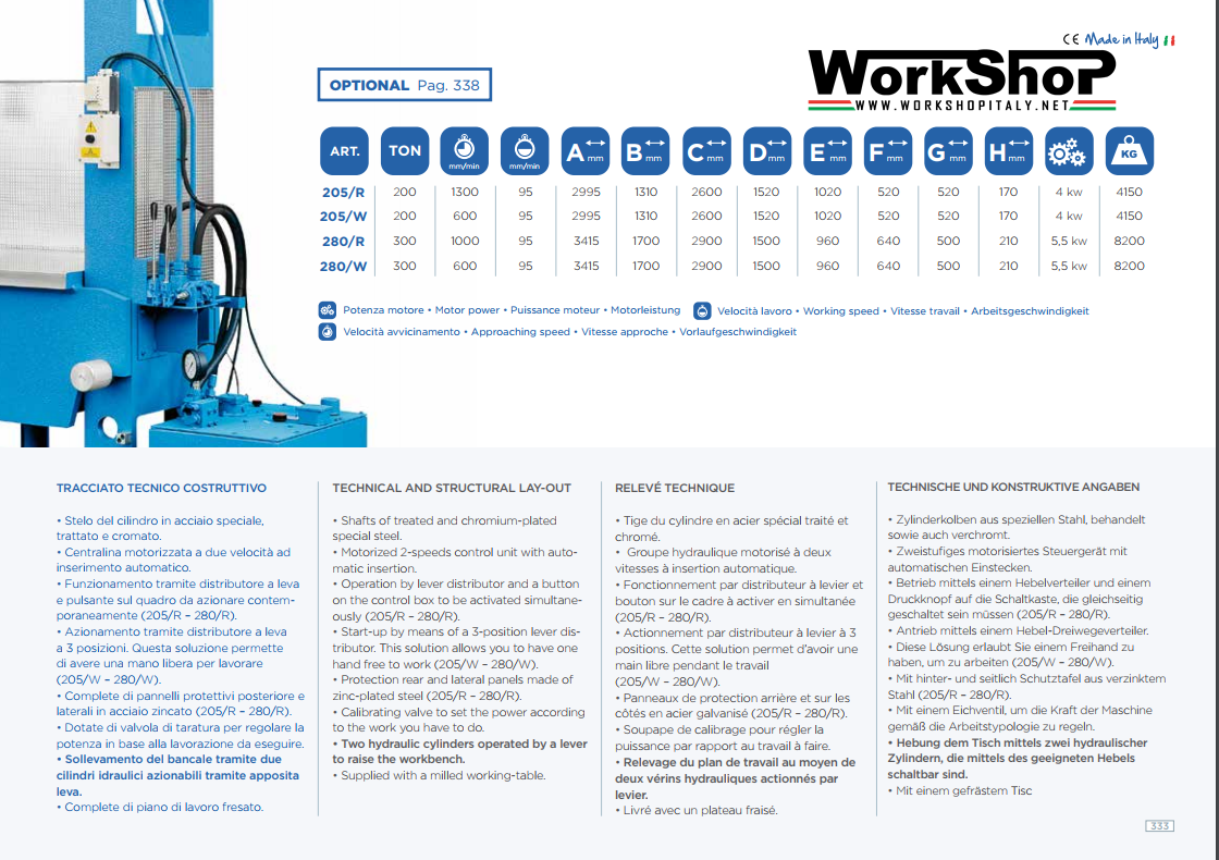 Presse elettroidrauliche OMCN HEAVY DUTY da 200 a 300 Ton
