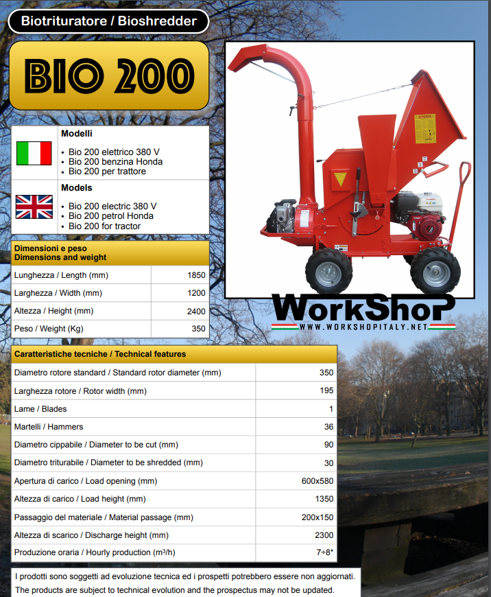 Biotrituratore Caravaggi BIO 200  motore Honda Trattore