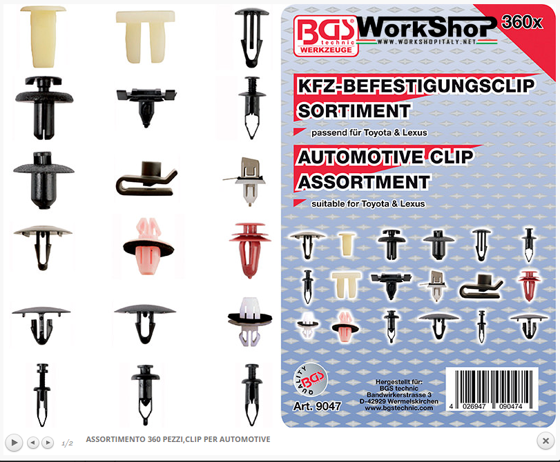 Set 360 clip automotive Bgs Fermec BGS9047 Nissan Toyota