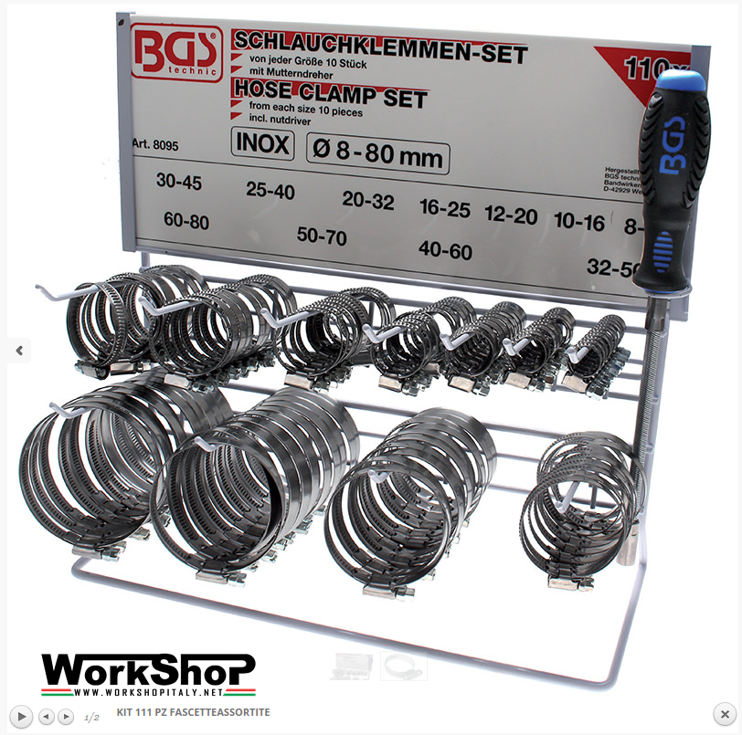 Set 111 fascette acciaio inox professionali su espositore BGS FERMEC BGS8095