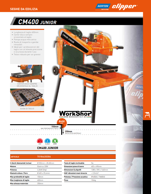 Sega per edilizia Norton Clipper CM400 JUNIOR