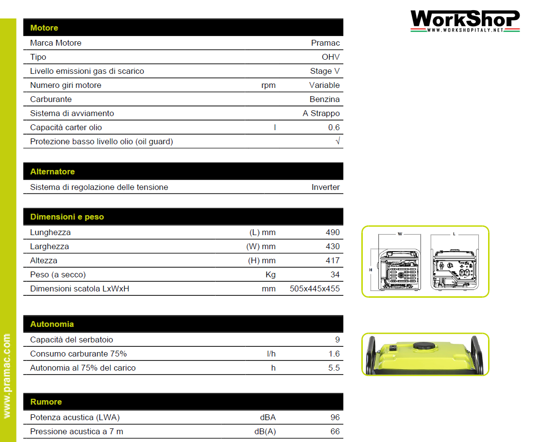 Generatore di corrente Pramac INVERTER Silenziato P3500I/O