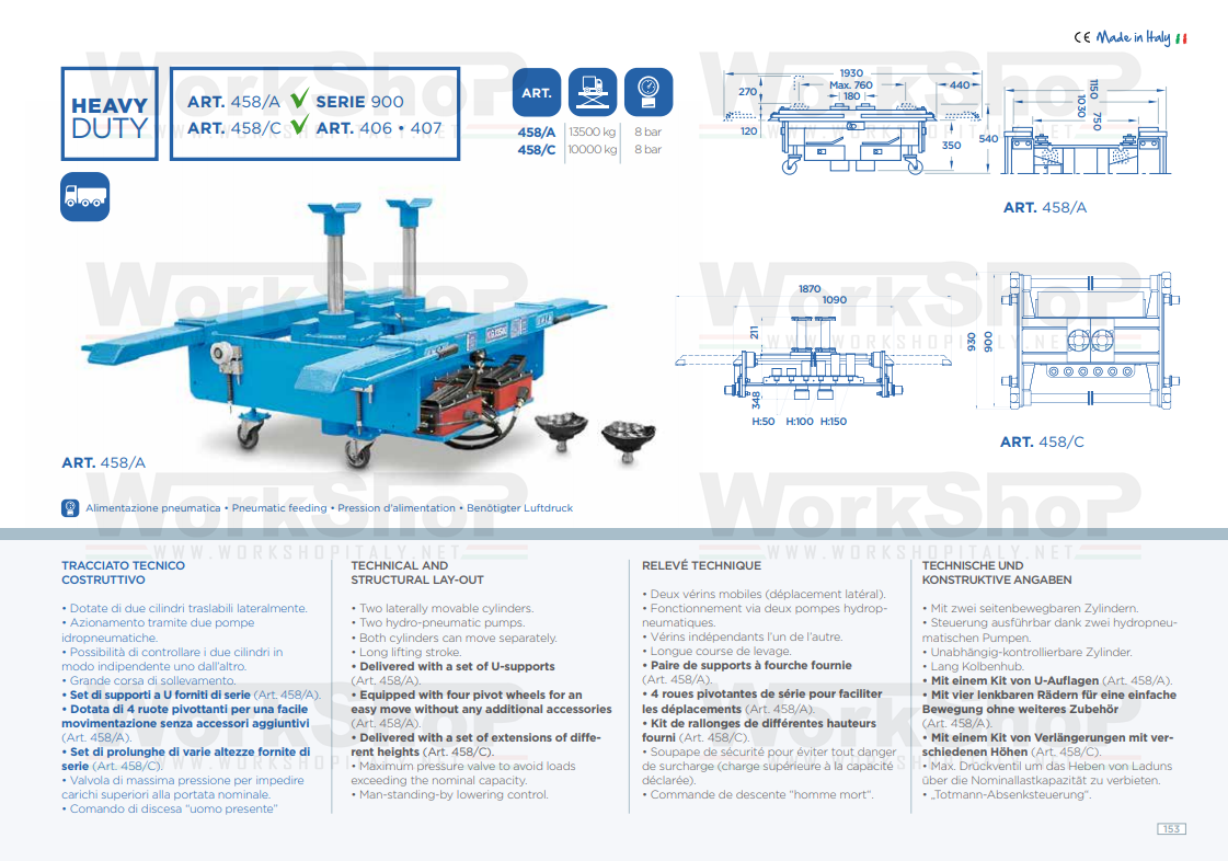 Traverse di sollevamento OMCN 458 da 5000 a 13500 KG