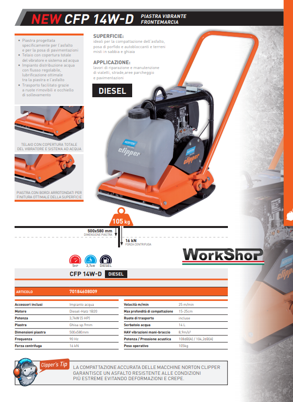 Battitrice piastra vibrante frontemarcia Norton Clipper NEW CFP 14W-D