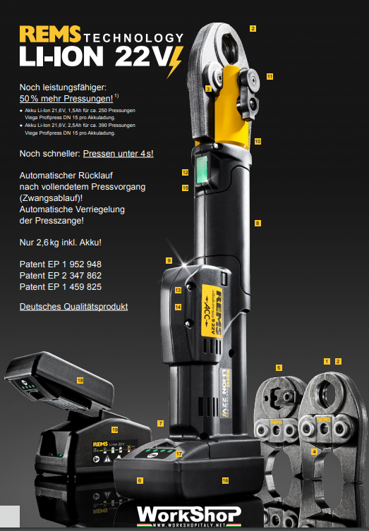 Pressatrice Rems Mini Press S 22V ACC Basic-Pack L-BOX Litio + 3 pinze Omaggio
