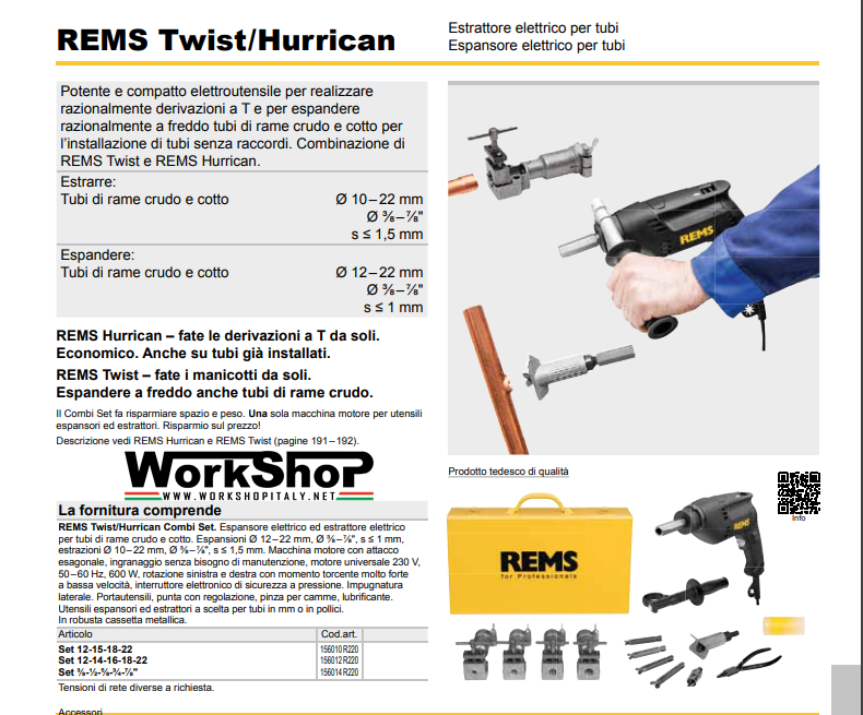 Estrattatore ESPANSORE elettrico per tubi REMS Twist/Hurrican 12-14-16-18-22