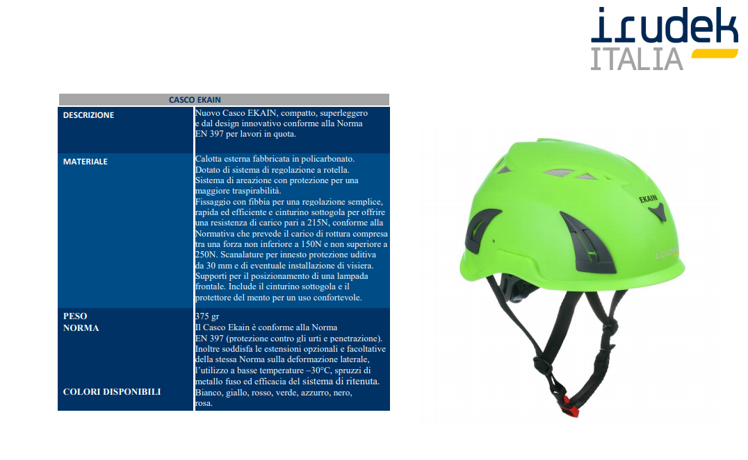 Elmetto casco IRUDEK EKAIN lavori in quota