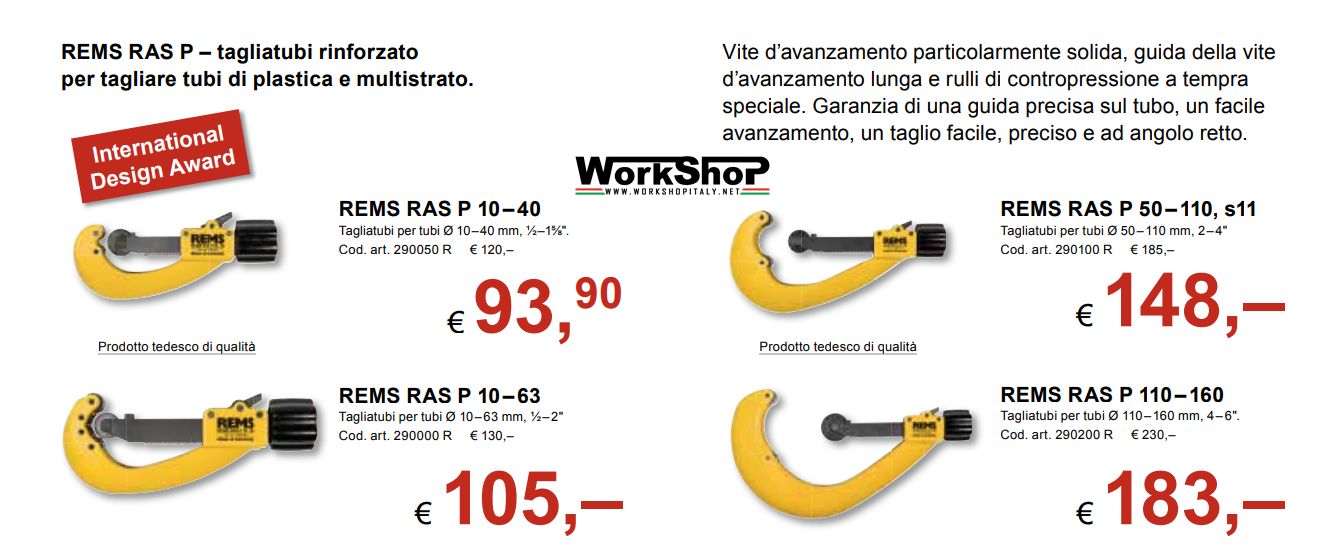 Tagliatubi rinforzato Rems per taglio plastiche e multistrato RAS P
