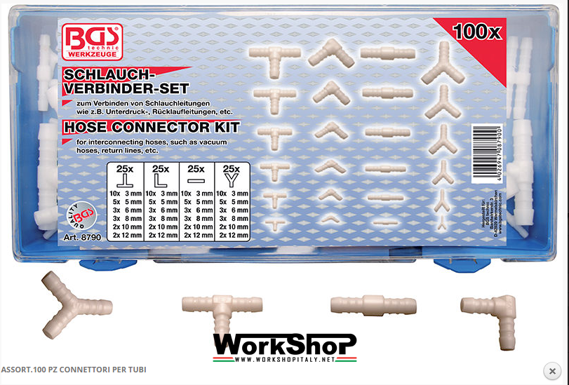 Set100pz. connettori tubi gomma e plastica Bgs 8790 FERMEC
