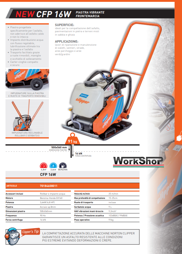 Battitrice piastra vibrante frontemarcia Norton Clipper NEW CFP 16W