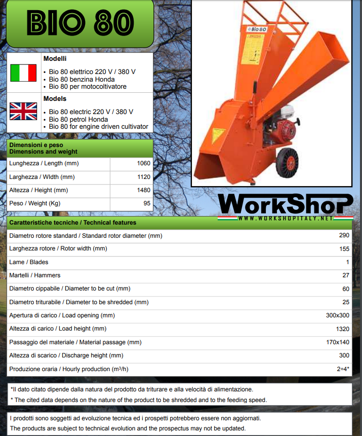 Biotrituratore Caravaggi BIO 80 motore Honda - Elettrico