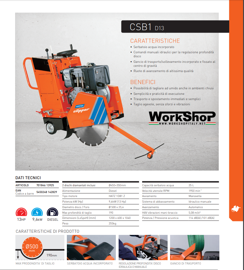 Sega da pavimento Norton Clipper motore HATZ Diesel CSB1 D13