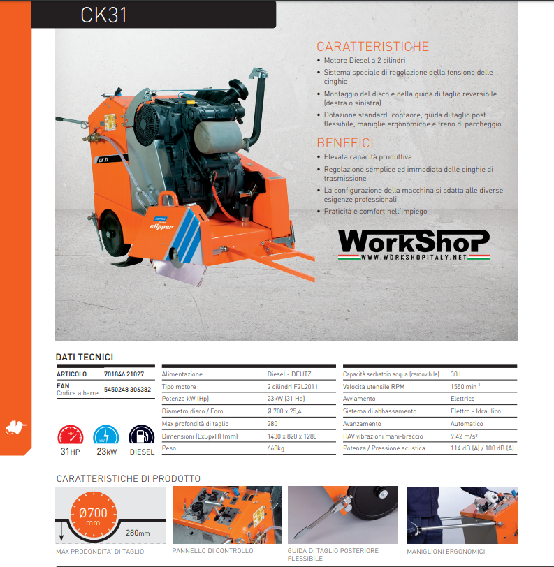 Sega da pavimento Norton Clipper motore DEUTZ Diesel CK31