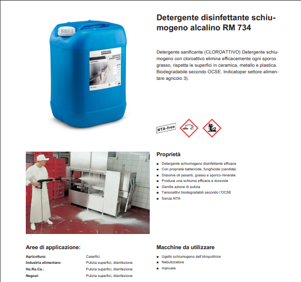 Detergente disinfettante schiumogeno alcalino RM 734 Karcher 20 litri