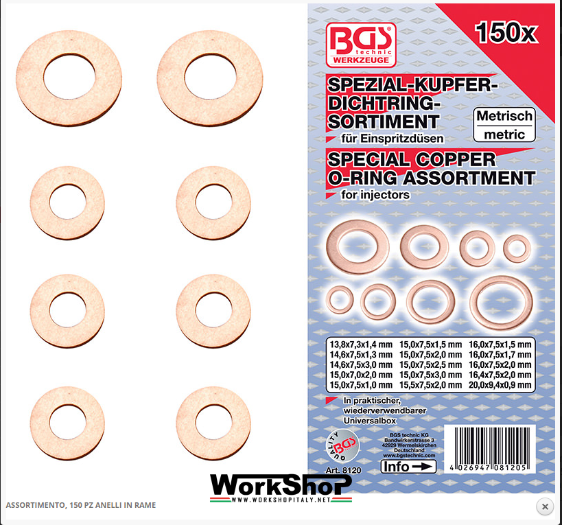 Set 150 anelli in rame per iniettori Fermec Bgs 8120