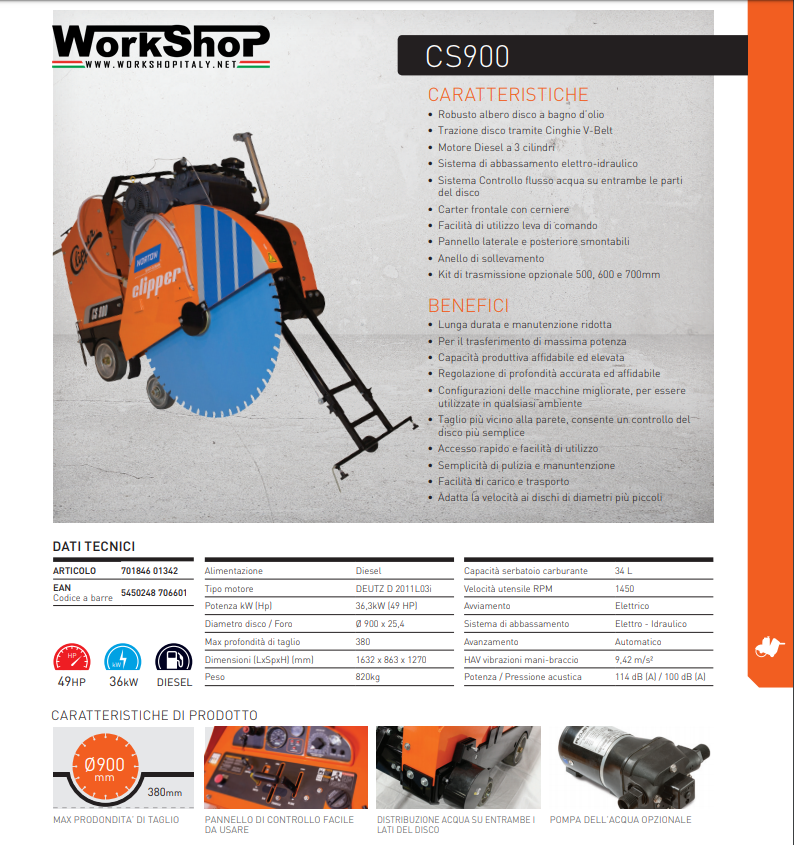 Sega da pavimento Norton Clipper motore DEUTZ Diesel CS900