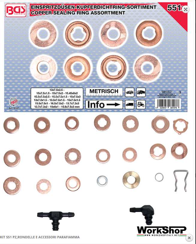 Set 551 pz. rondelle e accessori rondelle parafiamma Fermec Bgs 8107