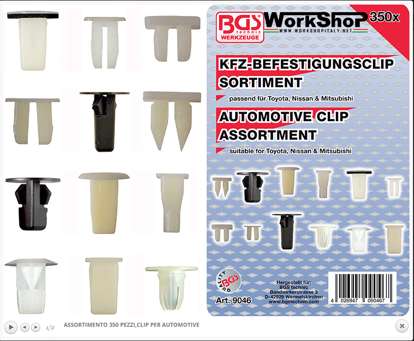 Set 350 clip automotive Bgs Fermec BGS9046 Mitsubishi Nissan Mazda Ford Vw Gm Fiat Mercedes Renault