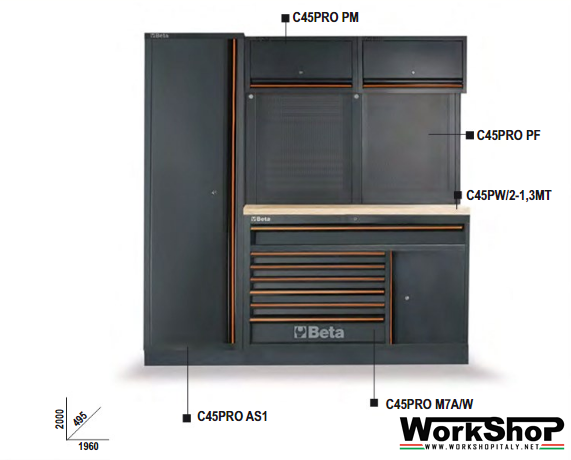 Arredo Officina Beta Utensili C45PRO EW piano legno