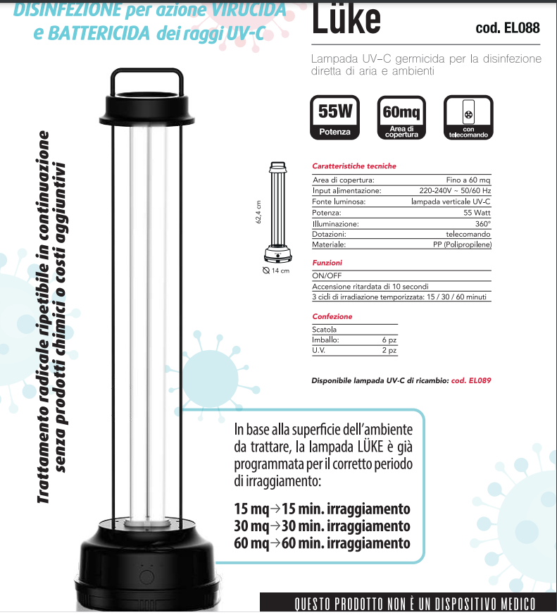 CFG Luke Lampada UV-C germicida per la disinfezione di aria e ambiente