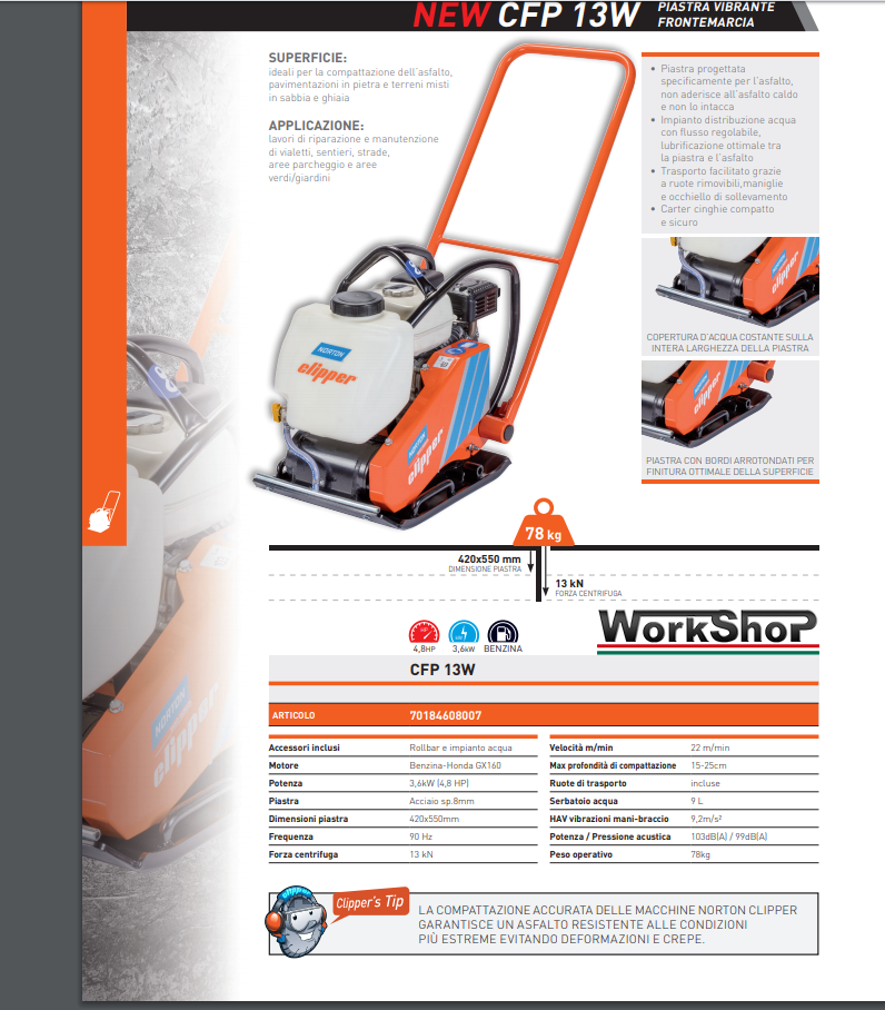 Battitrice piastra vibrante frontemarcia Norton Clipper NEW CFP 13W