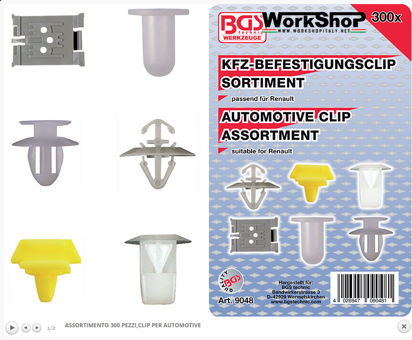 Set 300 clip automotive Bgs Fermec BGS9048 Renault Mercedes Fiat