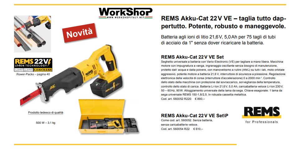 Seghetto Rems REMS Akku-Cat 22 V VE Set\P senza batteria e caricabatteria