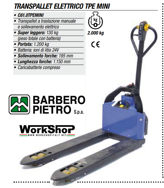 TRANSPALLET ELETTRICO TPE MINI Barbero 2 Ton