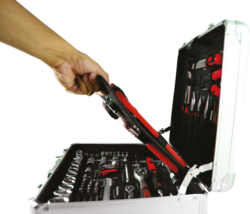 VALIGETTA IN ALLUMINIO CON 159 UTENSILI PROFESSIONALI + BUSSOLE DA 1/4” + 1/2” IDEALE PER ASSISTENZA E MANUTENZIONE Fermec FM24159