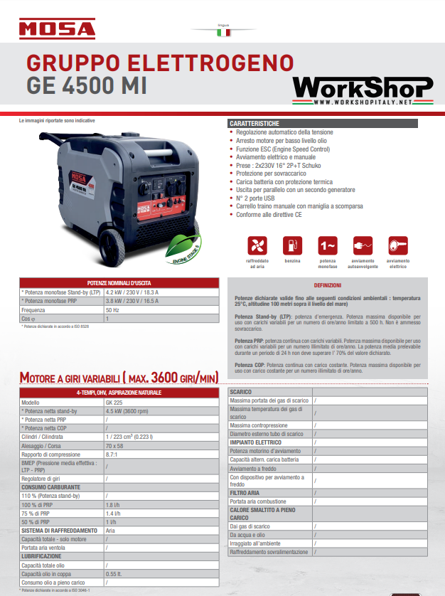 Generatore corrente Mosa GE4500 Inverter Supersilenziato GE 4500 MI 4,2KW