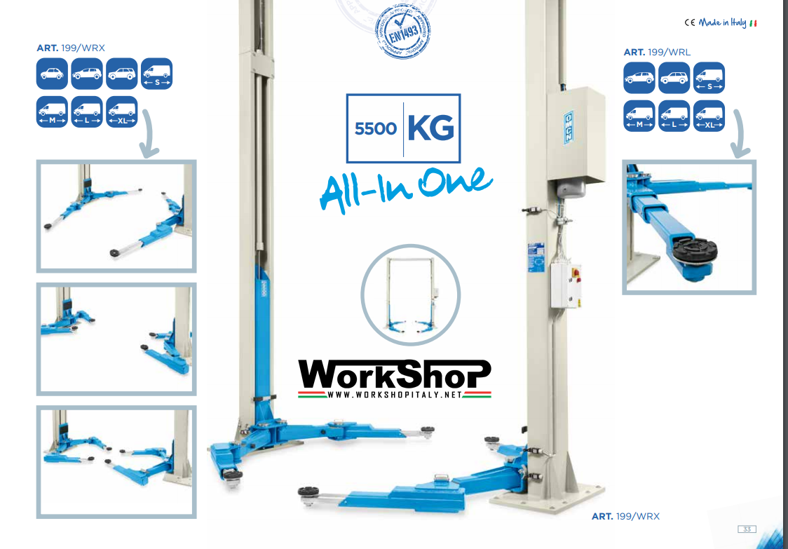 Sollevatore a 2 colonne OMCN Elettromeccanico 199/WRX 5,5 Ton.