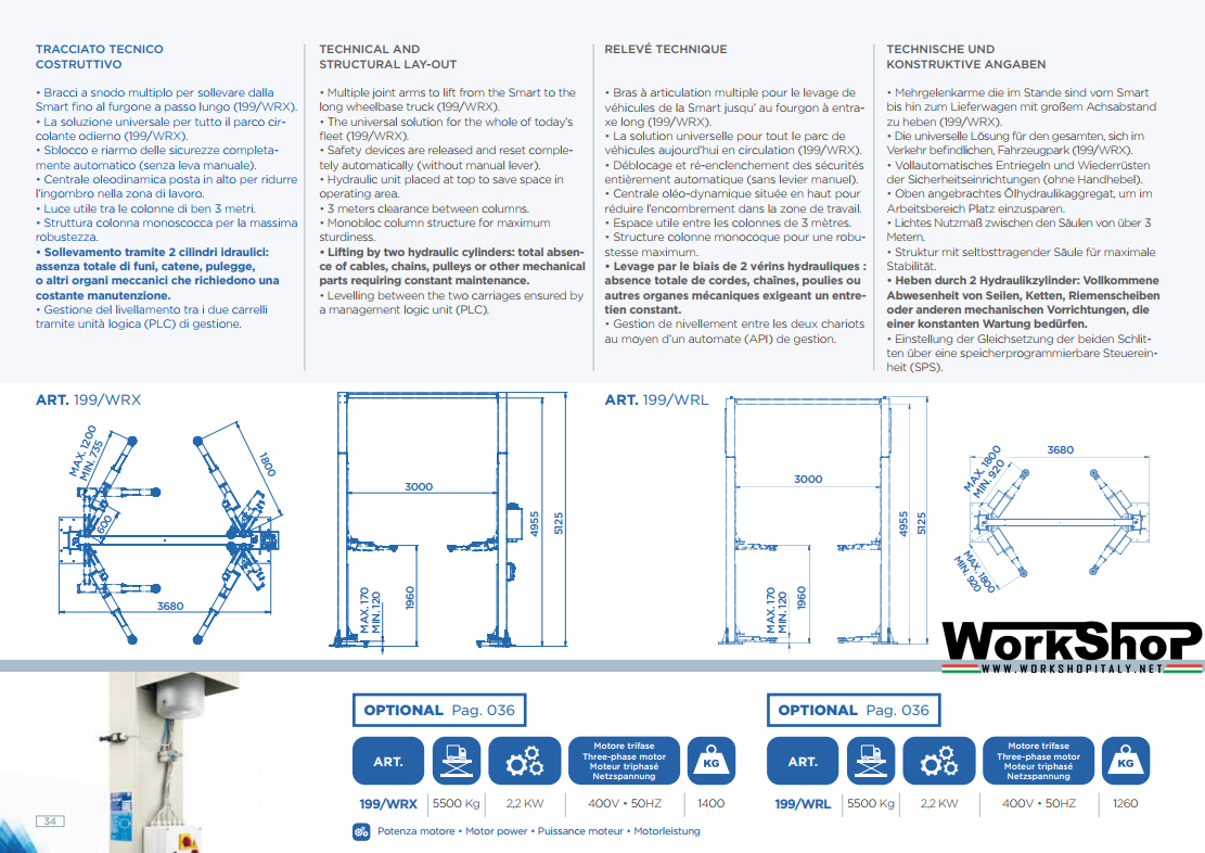 Sollevatore a 2 colonne OMCN Elettromeccanico 199/WRX 5,5 Ton.