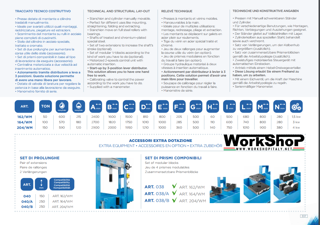Presse elettroidrauliche OMCN a montante mobile da 50 a 150 Ton.