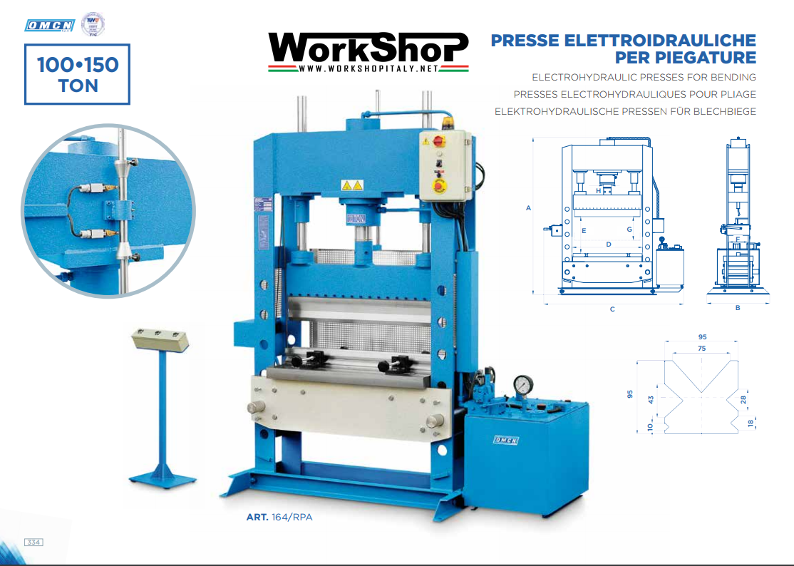 Presse elettroidrauliche OMCN per piegature da 100 a 150 Ton.