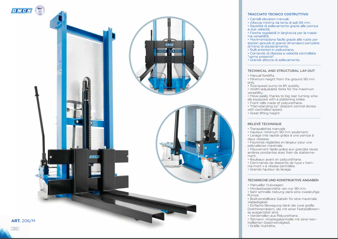 Muletto elevatore idraulico OMCN da 500 a 1000kg.