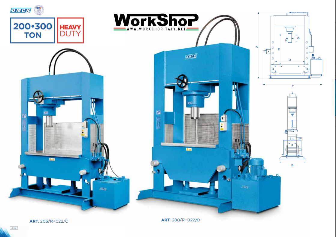 Presse elettroidrauliche OMCN HEAVY DUTY da 200 a 300 Ton