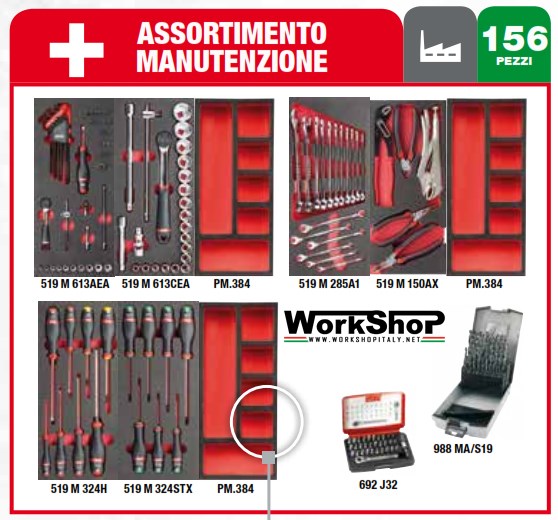 Carrello Usag 519 R6/3I-S U05198022 + Set Utensili 156 utensili manutenzione industriale