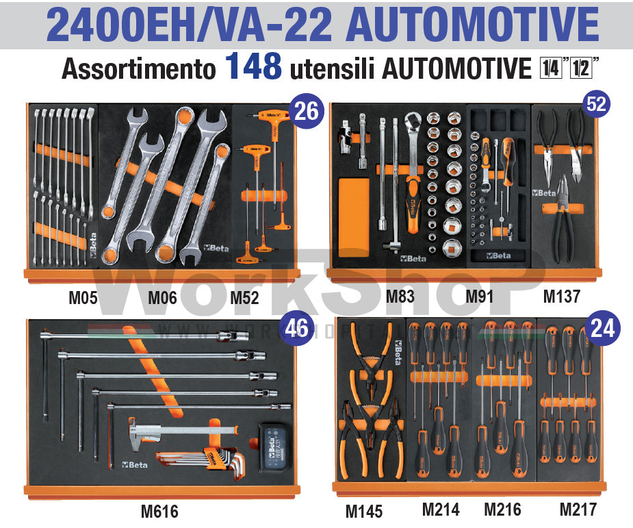 Cassettiera 7 cassetti C24EH +  assortimento 148 utensili automotive Beta 2400EH/VA-22