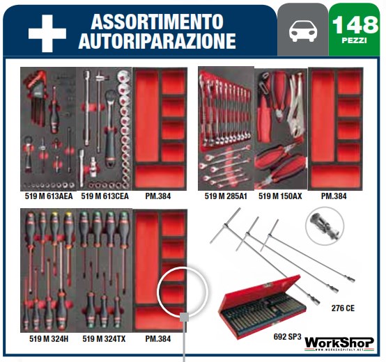 Carrello Usag 519 R6/3A-S U05198023 + Set Utensili 148 utensili autoriparazione