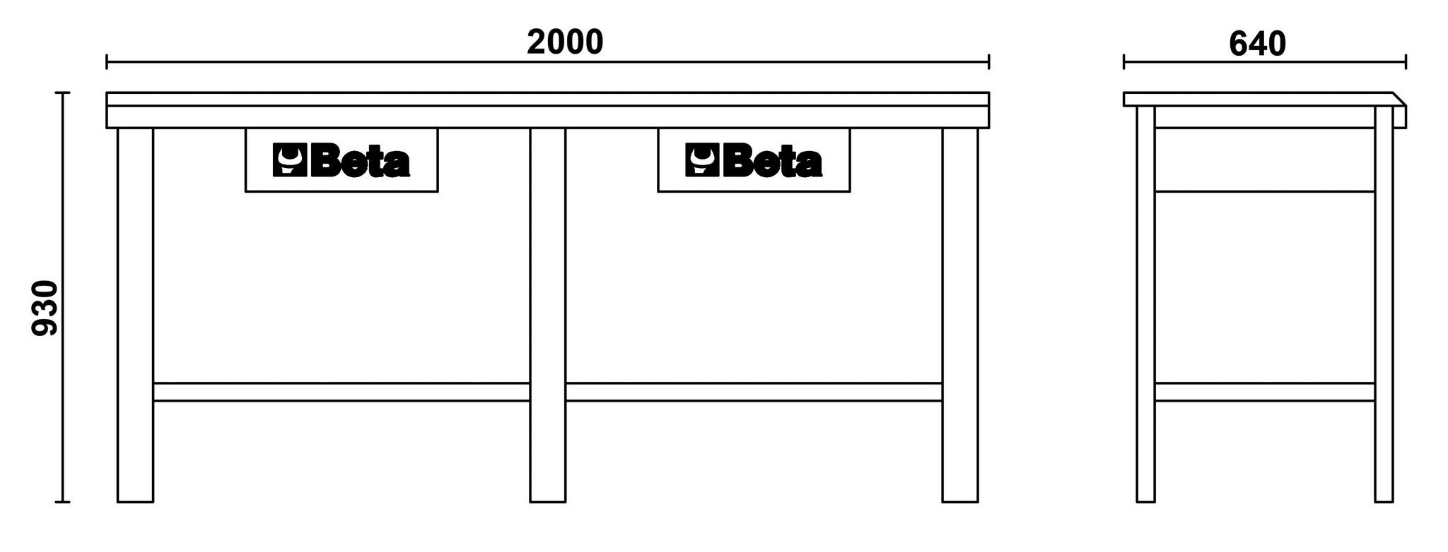 Banco da Lavoro Beta C56 2mt. piana zincata 2 cassetti