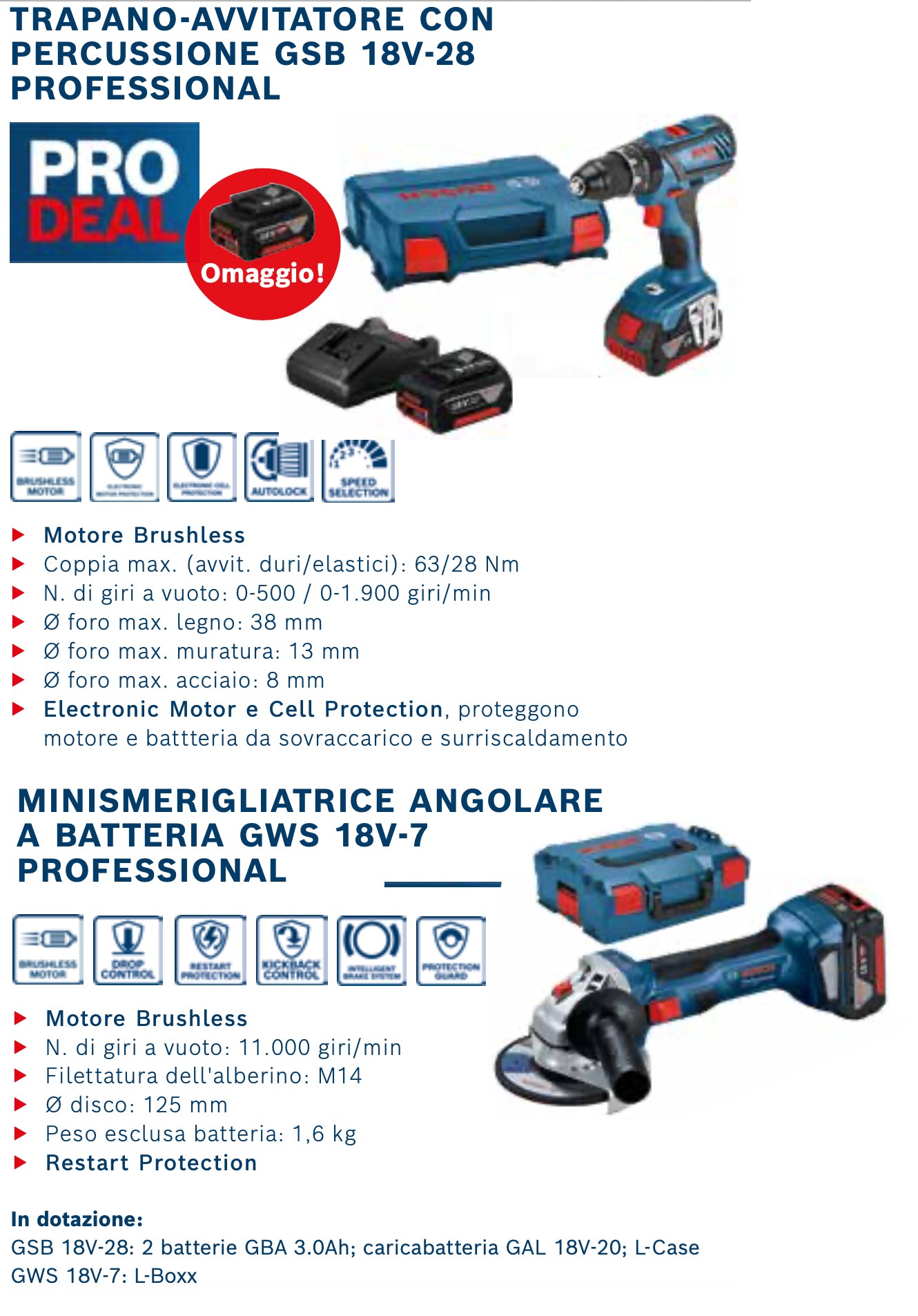 Promozione Bosch avvitatore GSB 18V-28 + smerigliatrice GWS 18V-7 Professional
