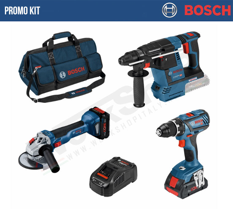 Promo Kit Bosch Professional GBH 18V-26 + GSR 18V-28 + GWS18V-10 + Borsone